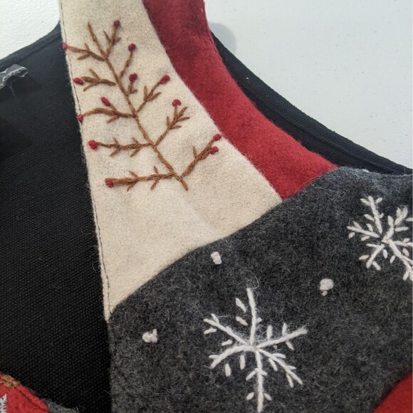 Vintage Christmas Patchwork Vest Wool Reindeer Womens S Small Holiday Snowflakes - Picture 3 of 7